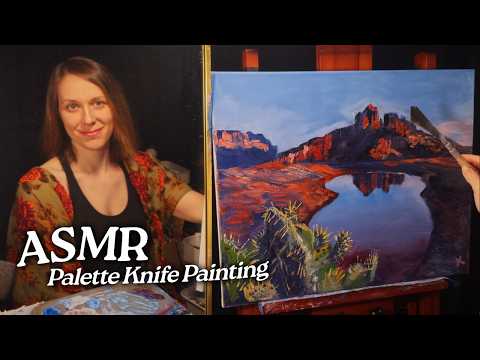 ASMR Palette Knife Painting: Arizona Desert with Cactus (Soft Spoken, 2 Hours)