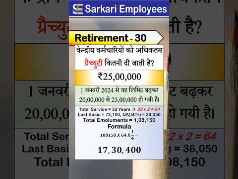 Retirement - 30, Gratuity Limit, from 20 Lakh to 25 Lakh