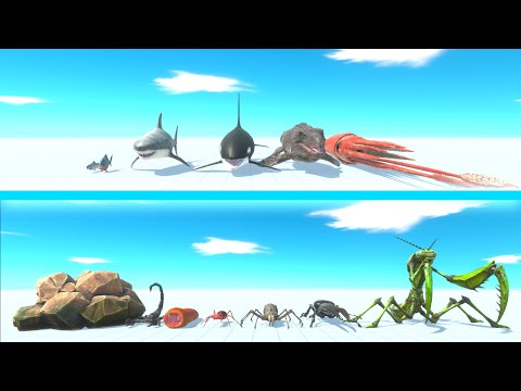 AQUATICS Team vs GIANT INVERTEBRATES Team - Animal Revolt Battle Simulator ARBS