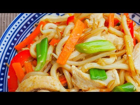 Chicken Udon Noodles with Ginger and Sesame Seeds