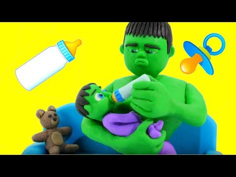 HULK BABY SITTER ❤ Frozen Elsa & Superhero Babies Play Doh Cartoons