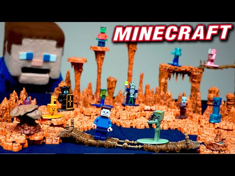 Puppet Steve - Minecraft, FNAF & Toy Unboxings - Minecraft Dungeons HUGE PLAYSET Build! Caverns Warlock Tiles Bridge!