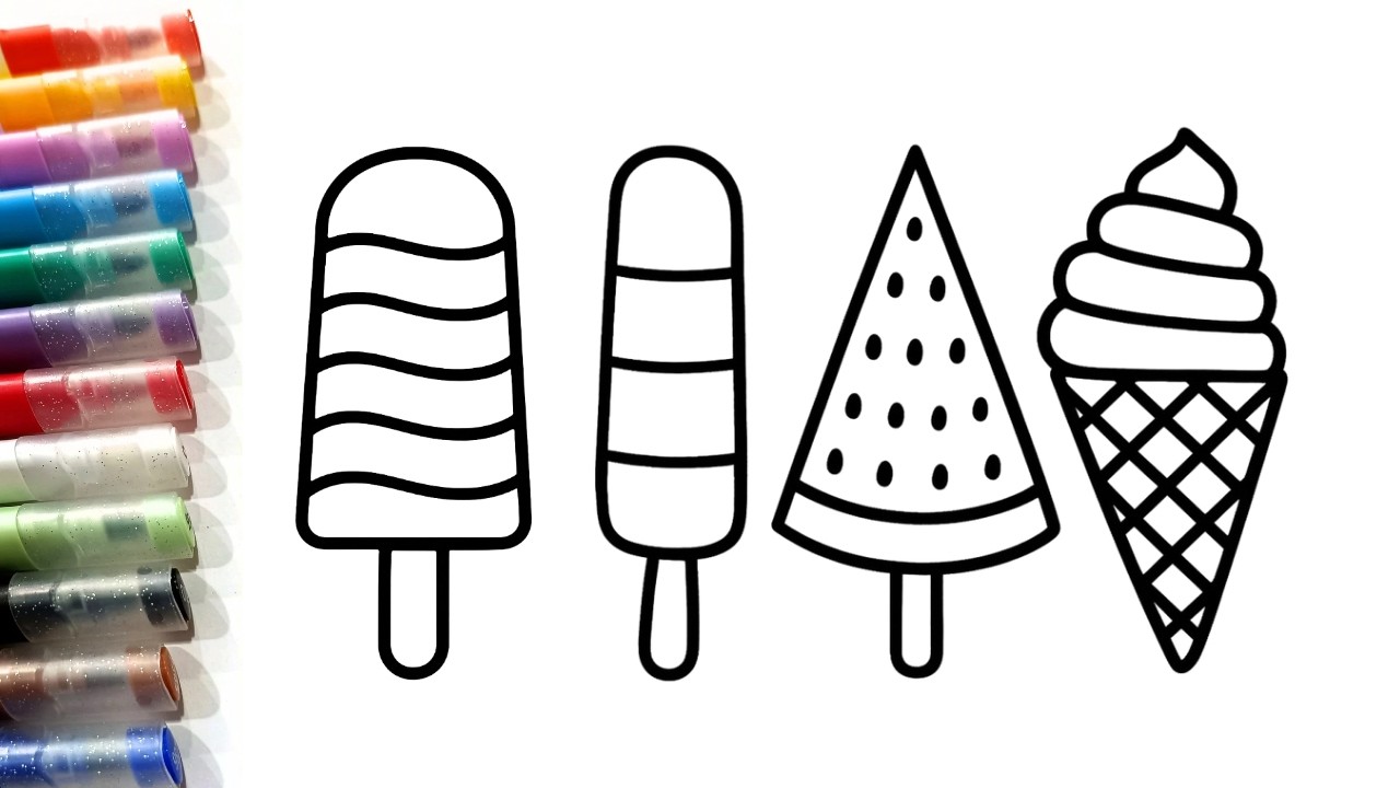 How to Draw 4 Ice Creams | Simple Glitter Coloring for Kids and Toddlers 🍦🍧🍭