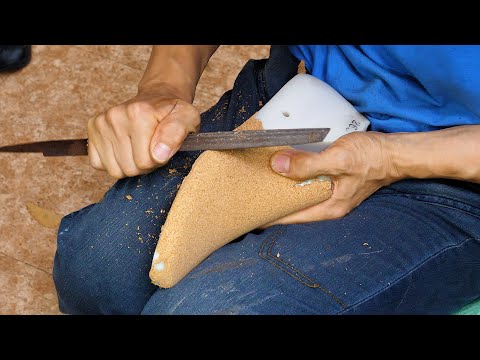 Processo de fabricação de botas masculinas artesanais Fábrica sul-coreana de calçados