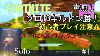【FORTNITE:声無し】ソロ13キルドン勝！ヘッショ＆クソエイム多め#1:弾幕ノチルノ