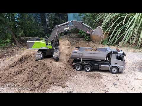 Rc Excavator Huina 1593 with Rc Mercedes Benz Arocs Dump Truck..