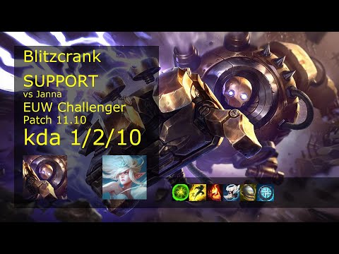 Blitzcrank Support vs Janna - EUW Challenger 1/2/10 Patch 11.10 Gameplay