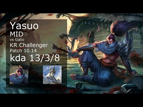 Yasuo Mid vs Galio - KR Challenger 13/3/8 Patch 10.14 Gameplay // [롤] 야스오 vs 갈리오 미드