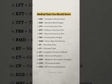 Medical Test you should know #cbc #rbs #lft #kft #tft #bmd #fbs #bt #ct #cp #ecg #mri #usg #eeg #yts