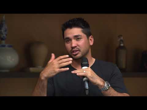 Jason Day with the media on Monday at The Star