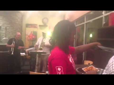 Tony Archer Playing the trumpet with the band at the Atlant