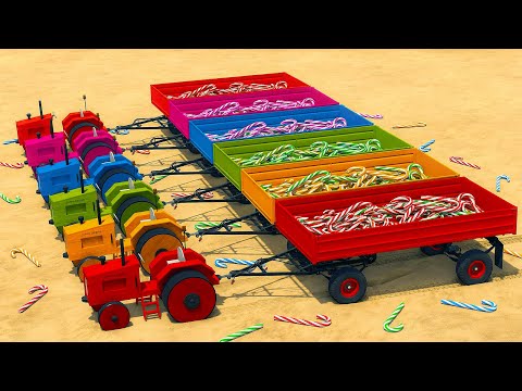 LOAD AND TRANSPORT CANDY CANES WITH MINI JOHN DEERE TRACTORS - Farming Simulator 25 🍬