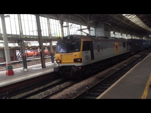 The Longest Train? Class 92 92037 at Preston and Network Rail Measurement Train 28 May 2014