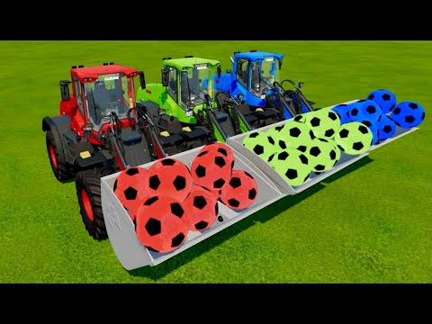 TRANSPORTING SOCCER BALLS WITH COLORED JOHN DEERE TRACTORS vs CLIMB PARKOUR - Farming Simulator 22