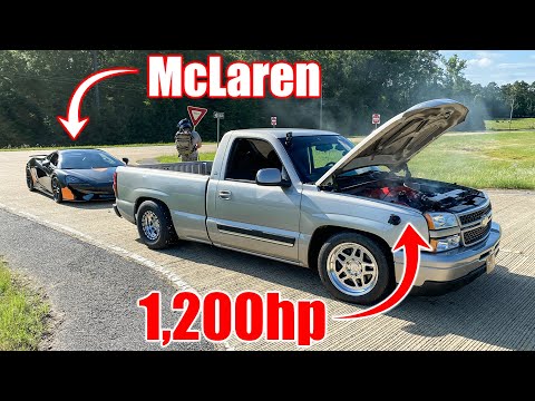 1,200hp Big Turbo Truck Blows Up Racing McLaren!!