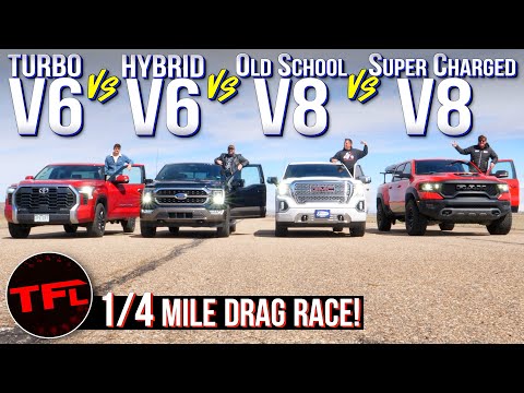 Trucks Gone Wild - Ford vs Chevy vs Ram vs Toyota Quarter Mile Drag Race - Winner takes All!