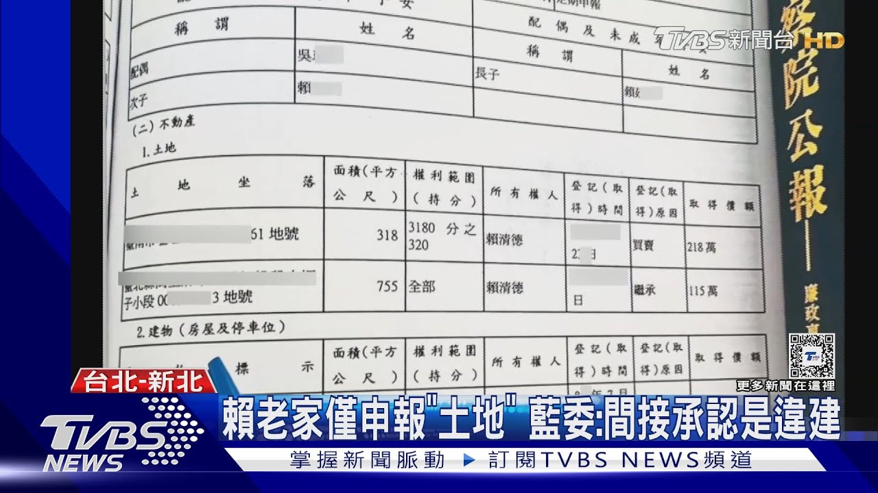 賴老家僅申報「土地」！藍委：間接承認是違建