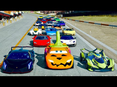 Lightning McQueen Halloween Edition vs Lamborghini Hypercars at Old Monza