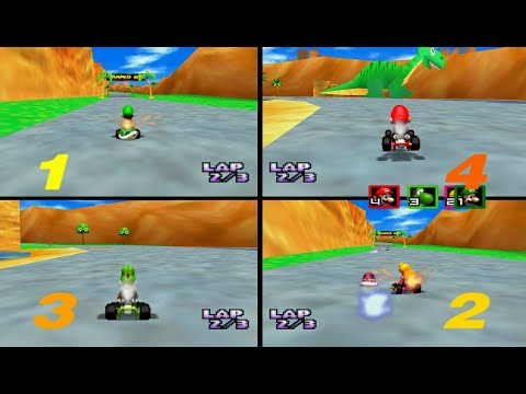 Mario Kart 64 Amped Up All Stages 4 player Netplay 60fps