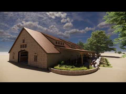 New Energy Works Timber Frame Horse Barn for Wild Horse Ranch — Fly Through