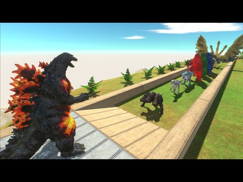 GODZILLA BURNING VS GHIDORAH Oasis DEATH RUN - Animal Revolt Battle Simulator