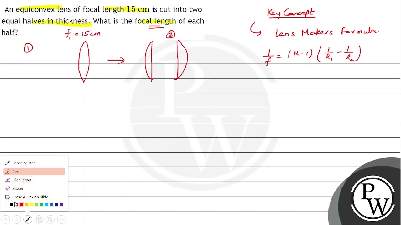 Watch video An equiconvex lens of focal length \( 15 \mathrm{~cm} \) is cut into two equal halves in thickne... Now An equiconvex lens of focal length \( 15 \mathrm{~cm} \) is cut into two equal halves in thickne...