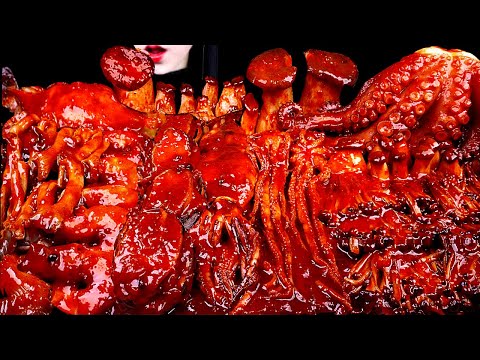 ASMR SPICY SEAFOOD, SPICY ENOKI MUSHROOM, OCTOPUS, SQUID, CRAB, SHRIMP,MUSHROOMS 해물찜 팽이버섯 먹방 MUKBANG