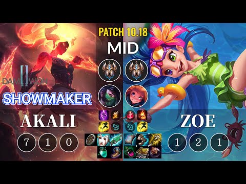 DWG ShowMaker Akali vs Zoe Mid - KR Patch 10.18