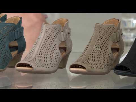 Earth Nubuck Perforated Peep-toe Booties - Keri on QVC