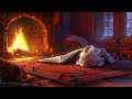 3 Hour Relax With A Purring White Dragon Pup Fall Asleep In Cozy Ambience Crackling Fireplace