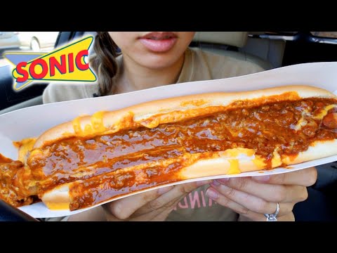 ASMR EATING SONIC CAR MUKBANG FOOT LONG CHILI CHEESE...