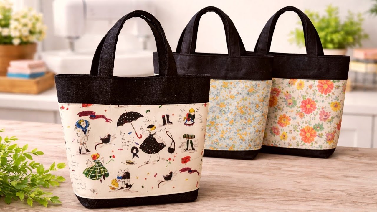 折って縫うだけ！ポケット11個 トートバッグの作り方/Tote Bag Tutorial/11 Pocket Tote Bag Tutorial /Sewing tutorial DIY