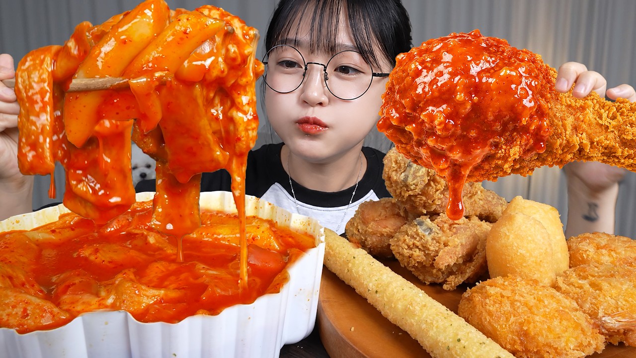 엽떡에 황금올리브치킨 조합은 못 참지🍗바삭한 새우튀김까지 SPICY TTEOKBOKKI & FRIED CHICKEN MUKBANG ASMR