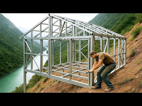 He Built The Cutest Glass House From Steel in 30 Days. Full Construction Process