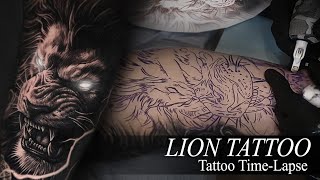 LION TATTOO DARK Black and Grey Realism | Time-Lapse