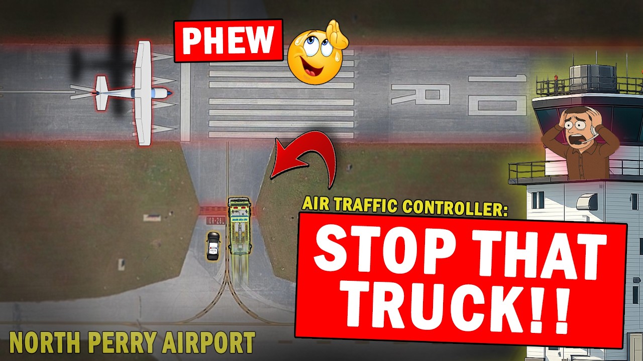 CLOSE CALL | Truck Nearly Enters Runway as Plane is Landing Ahead!
