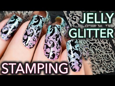 Jelly + Glitter Stamping elegant nail art