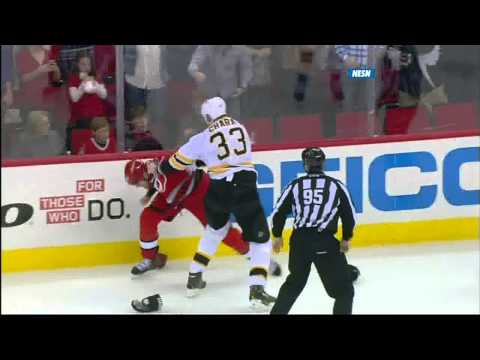 Zdeno Chara vs Jay Harrison fight April 13 2013 Boston Bruins vs Carolina Hurricanes NHL Hockey
