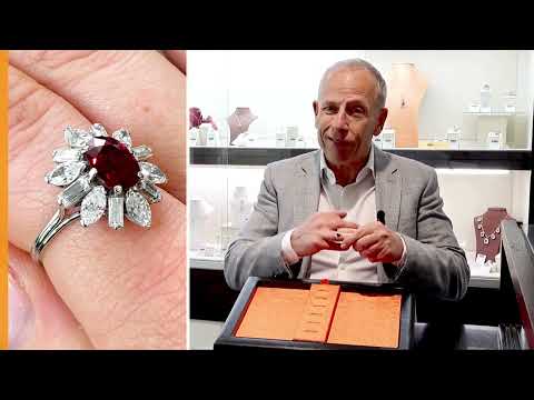 1.70ct Thai Ruby and 1.68ct Diamond, Platinum Dress Ring - Vintage 1975