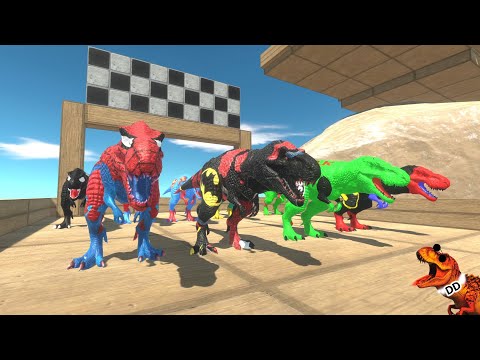 DEADPOOL T-REX vs SPINOSAURUS vs WOLVERINE T REX DEATH RUN   Animal Revolt Battle Simulator