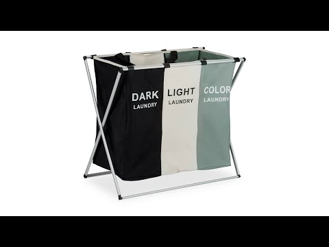 Faltbarer Wäschesammler 3 Fächer Schwarz - Grau - Weiß - Polyester - Aluminium - 65 x 60 x 37 cm