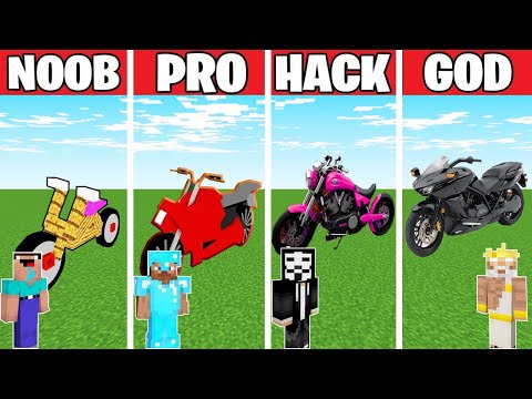 Minecraft Battle: EPIC MOTORCYCLE CRAFTING CHALLENGE - NOOB vs PRO vs HACKER vs GOD ~ Animation