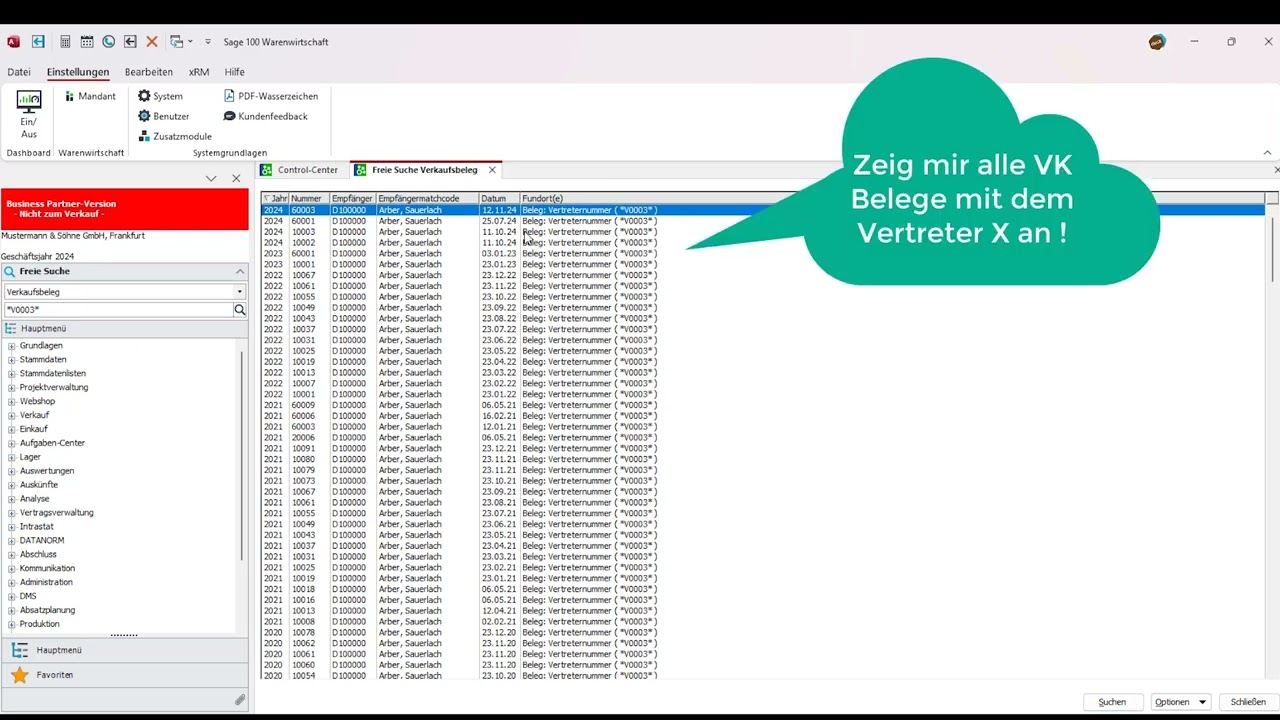 Sage 100 Freie Suche