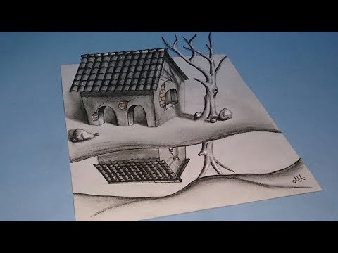 3d drawing of a hut scenary by naushad ahmad