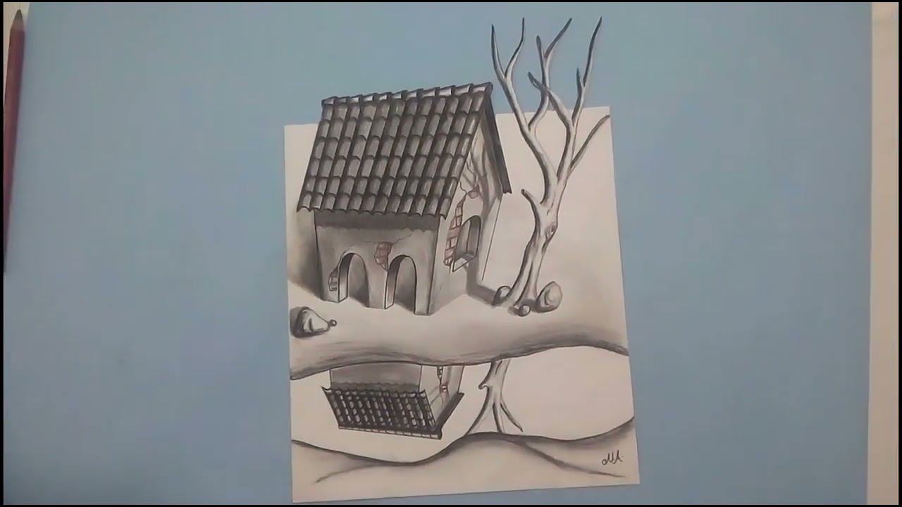 3d drawing of a hut scenary by naushad ahmad