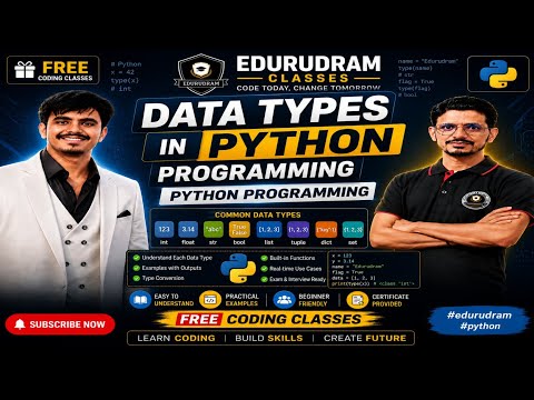Data Types In Python Programming Python Programming Lecture 5 Free Coding Classes Edurudram