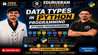 Data Types in Python Programming | Python Programming Lecture 5 | Free Coding Classes #edurudram