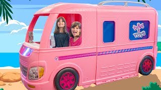 Kate &amp; Lilly and their Barbie Car - Pretend Play Magic