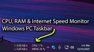 CPU, RAM & Network Speed Meter on Taskbar | Windows PC