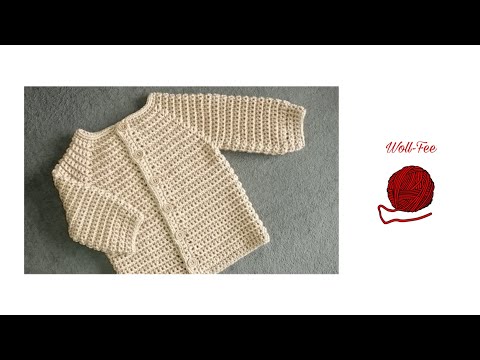 Crochet a baby jacket using only single crochet stitches, step by step, see info box for all sizes.